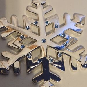 Silver Snowflake Ornament with Blue Accents